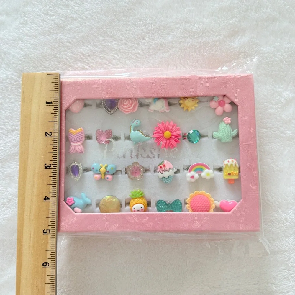 PinkSheep Ring Set Kids One Size Multicolor 24pc Resin Alloy Whimsical Designs